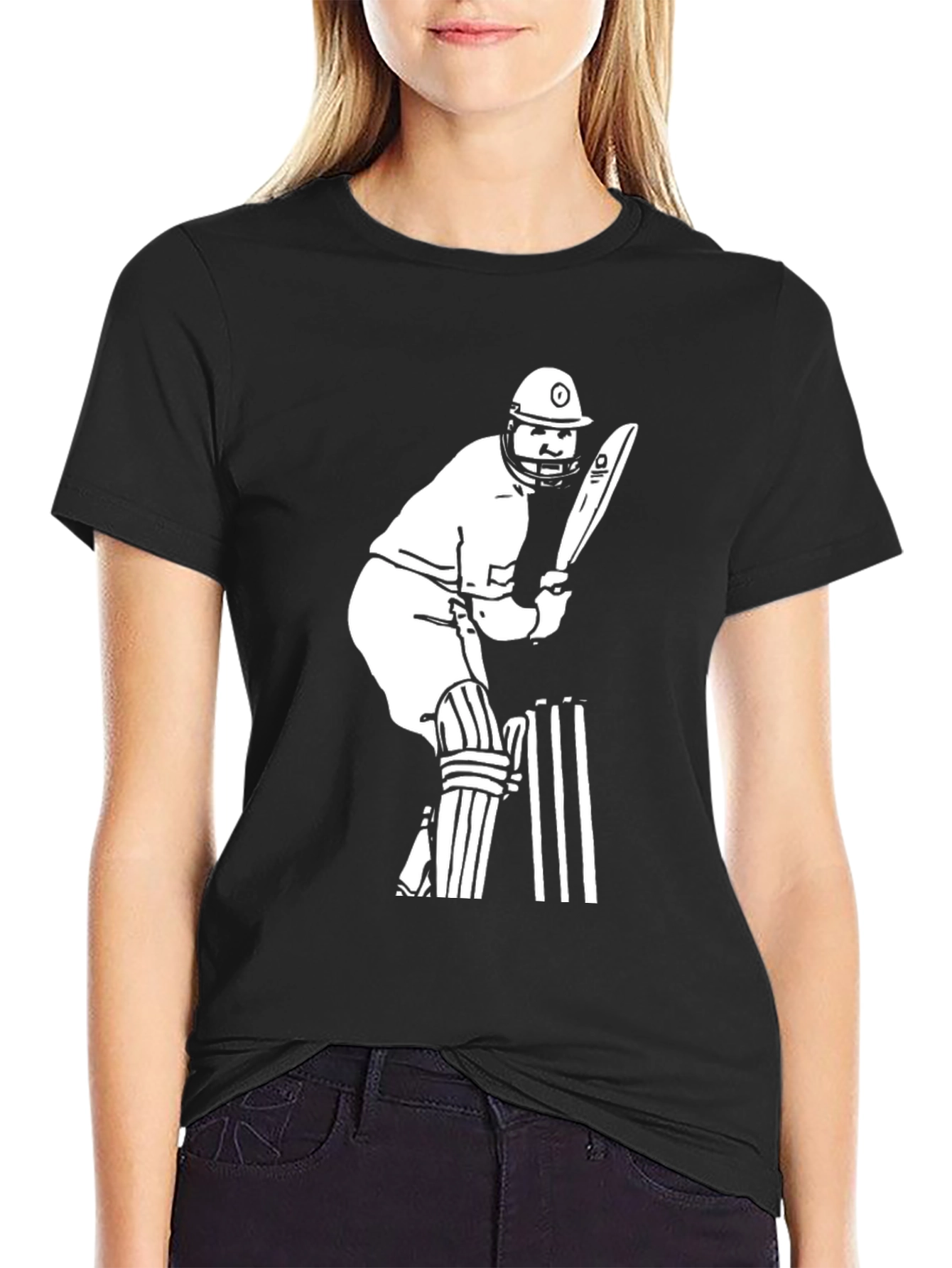 Cricket Player Graphic Tee - Black Cotton T-Shirt