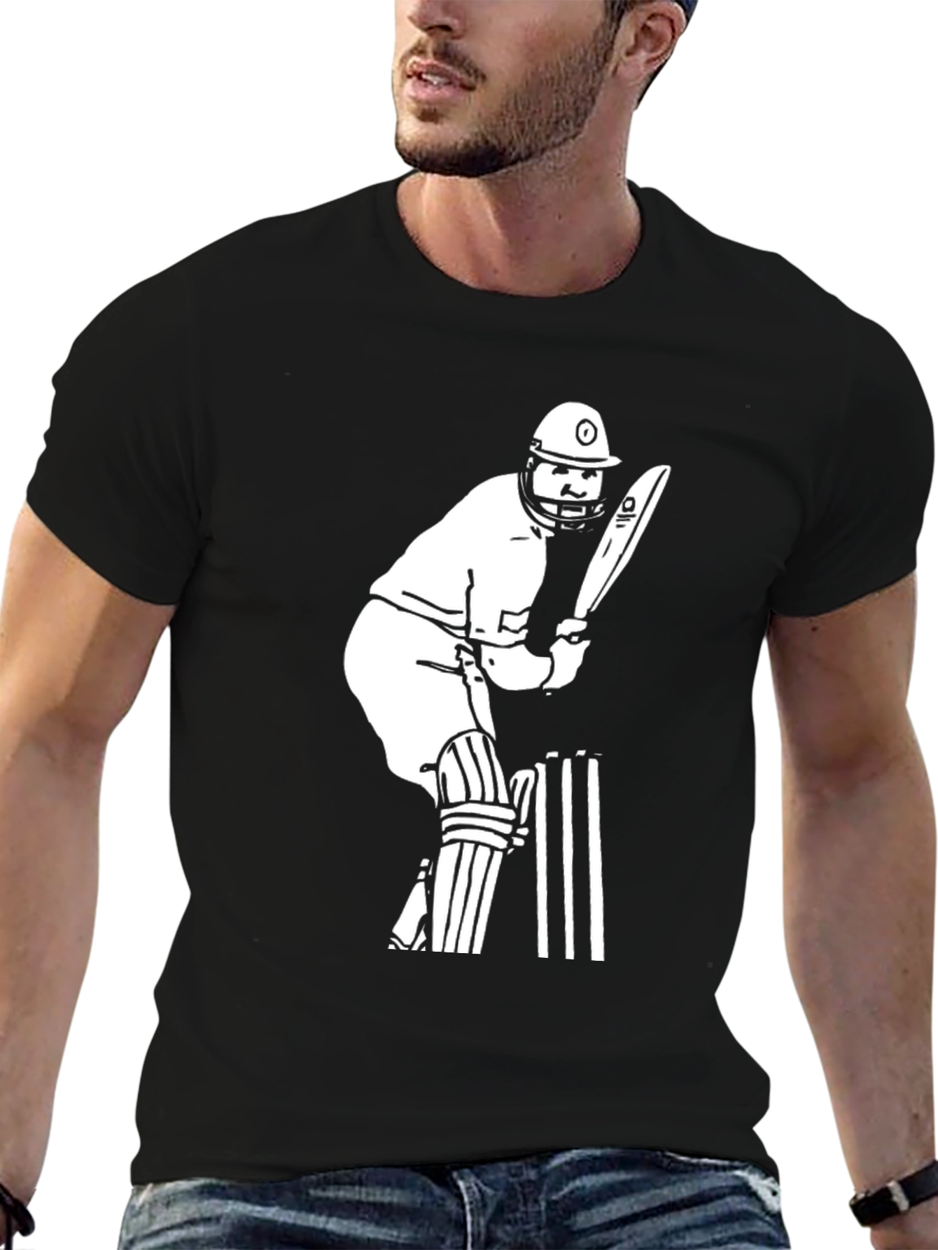 Cricket Player Graphic Tee - Black Cotton T-Shirt