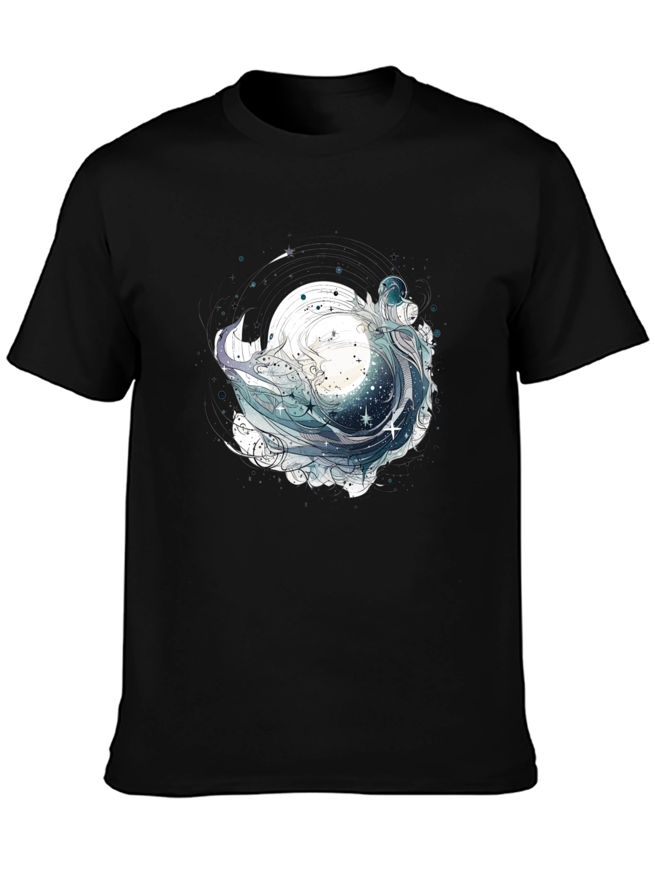 Celestial Wave Graphic Tee - Black