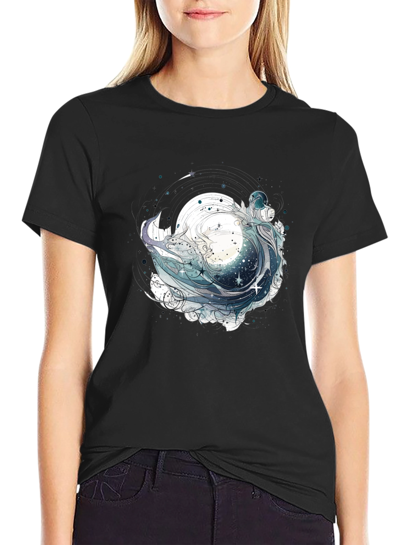 Celestial Wave Graphic Tee - Black