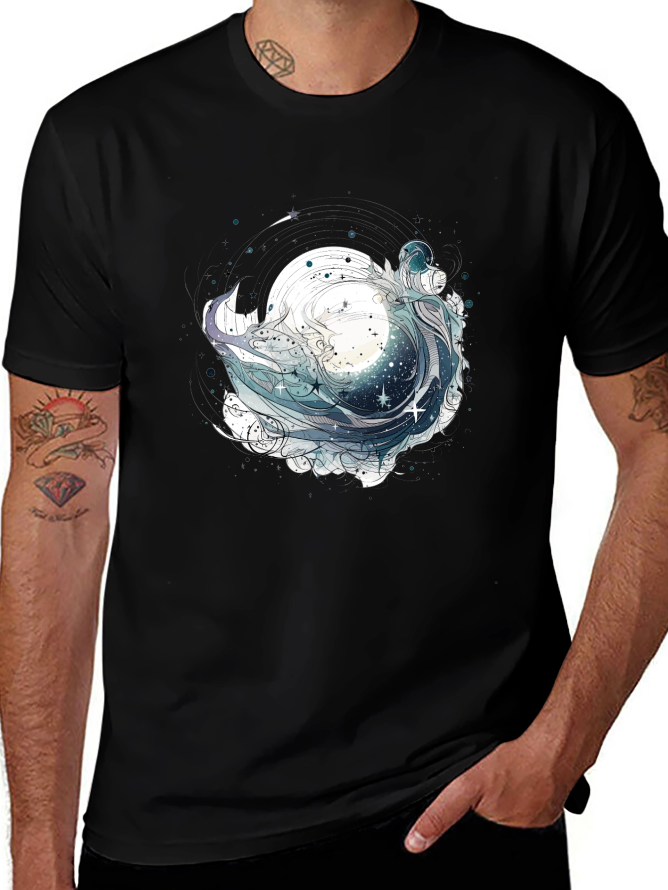Celestial Wave Graphic Tee - Black