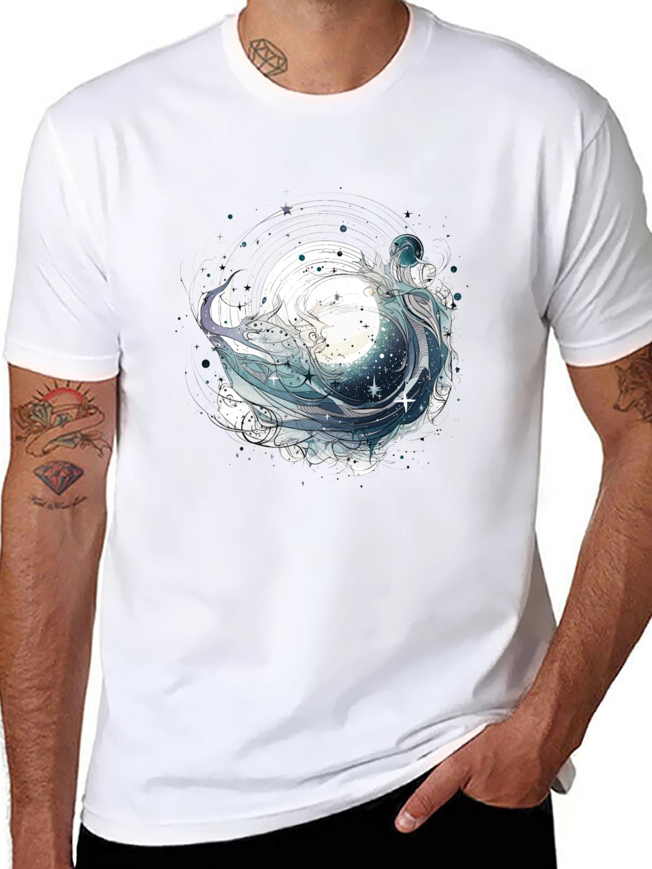 Celestial Wave Graphic Tee - Black