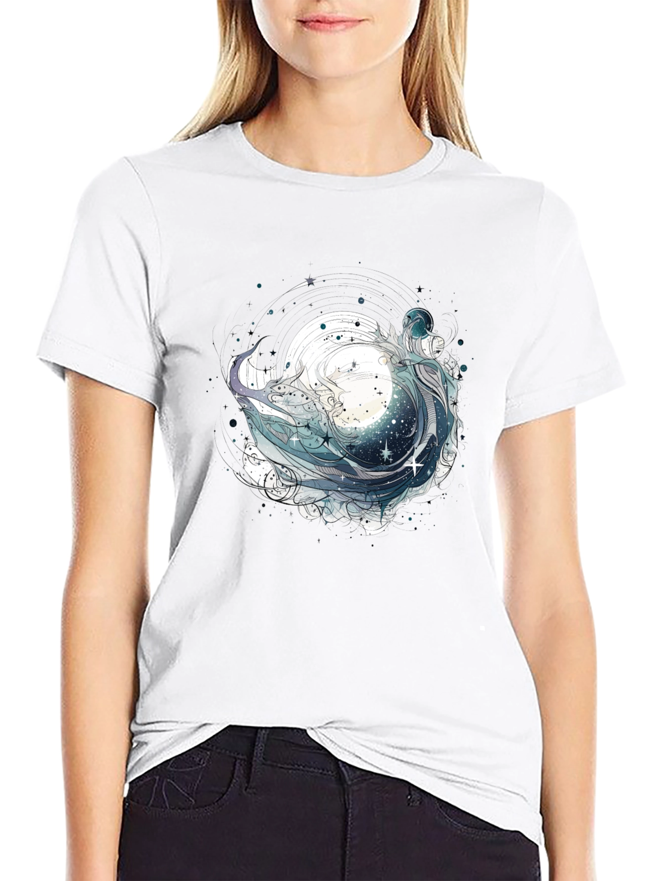 Celestial Wave Graphic Tee - Black