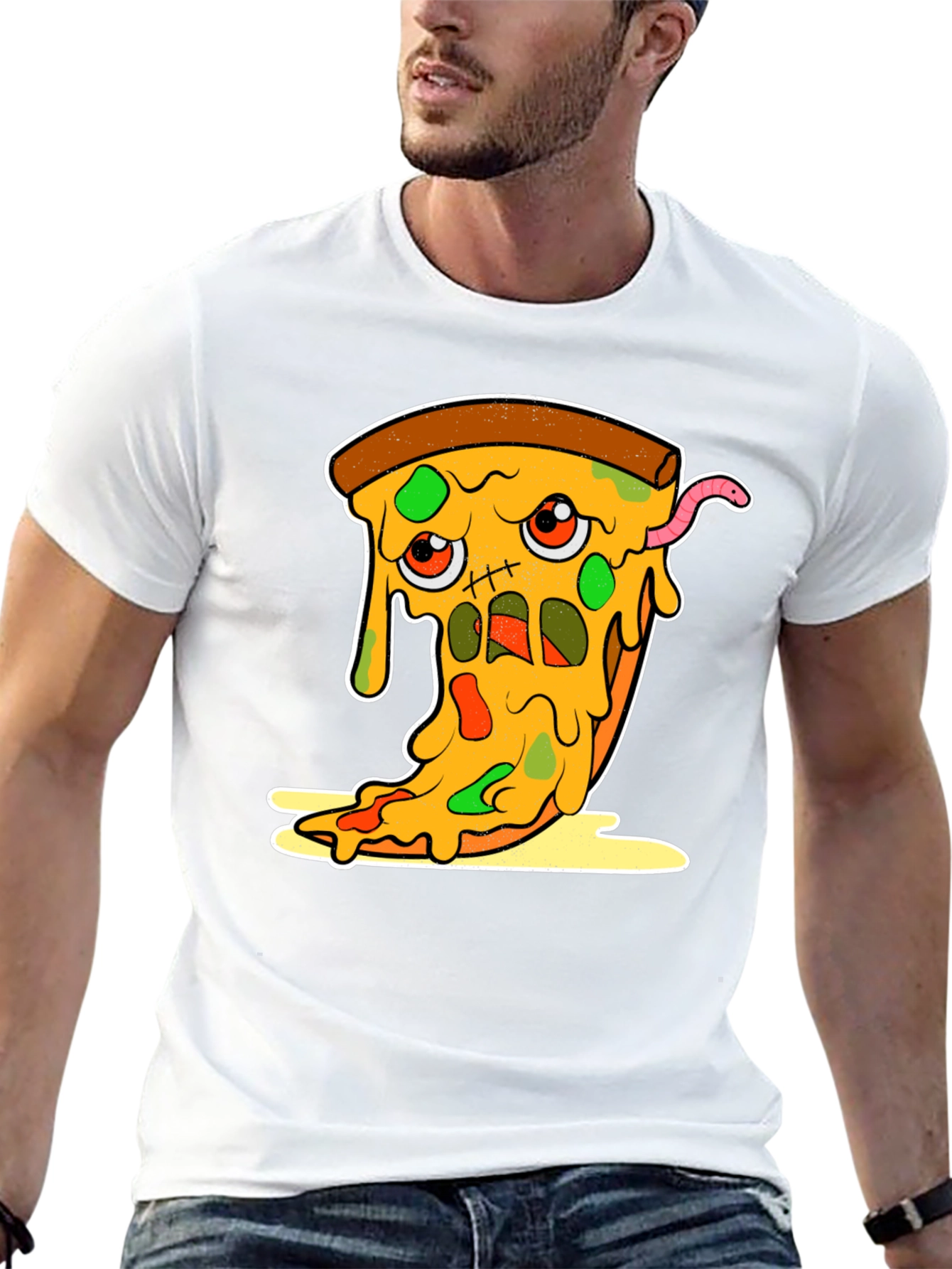 Creepy Pizza Slice Graphic T-Shirt