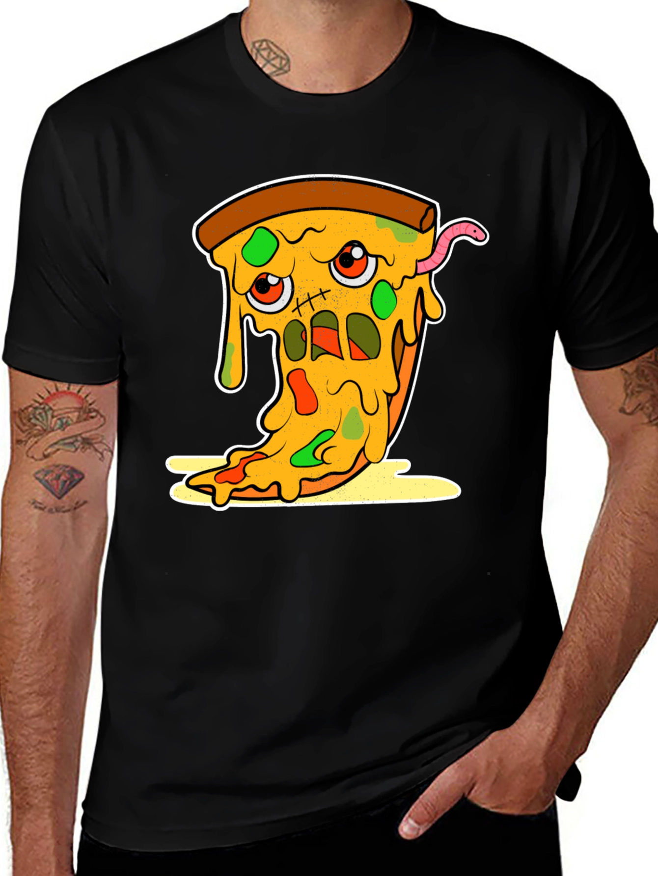 Creepy Pizza Slice Graphic T-Shirt