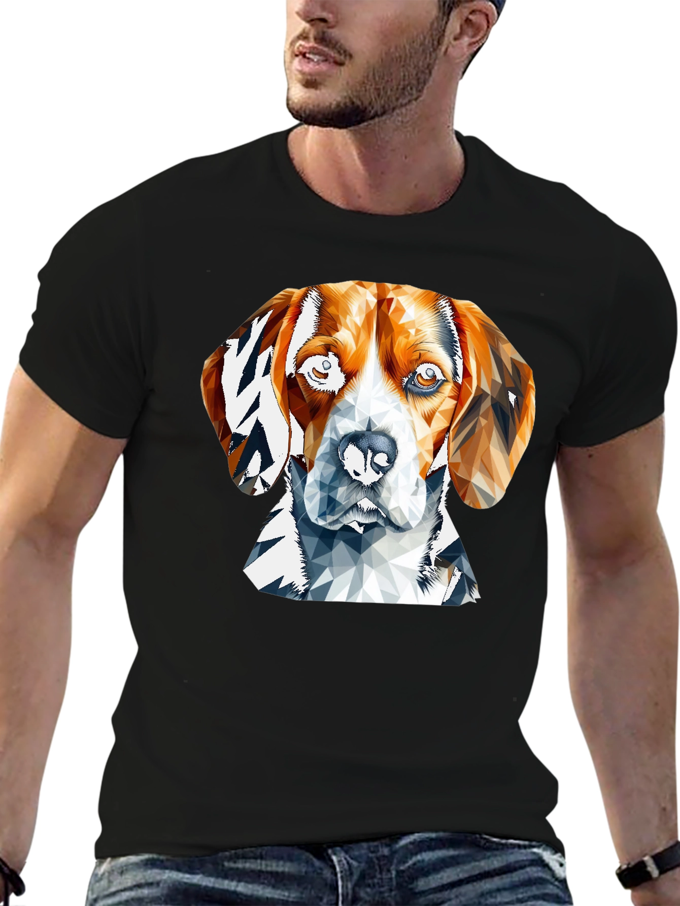 Geometric Beagle Dog Graphic Tee - Black