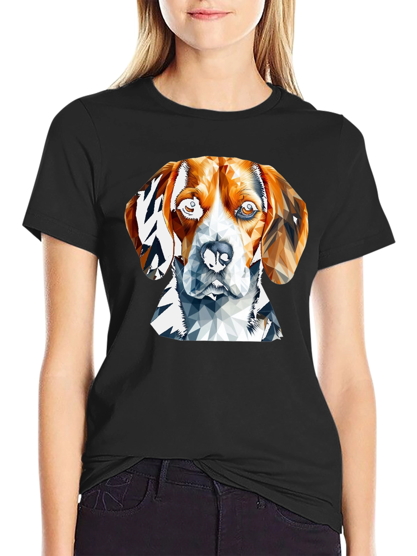 Geometric Beagle Dog Graphic Tee - Black