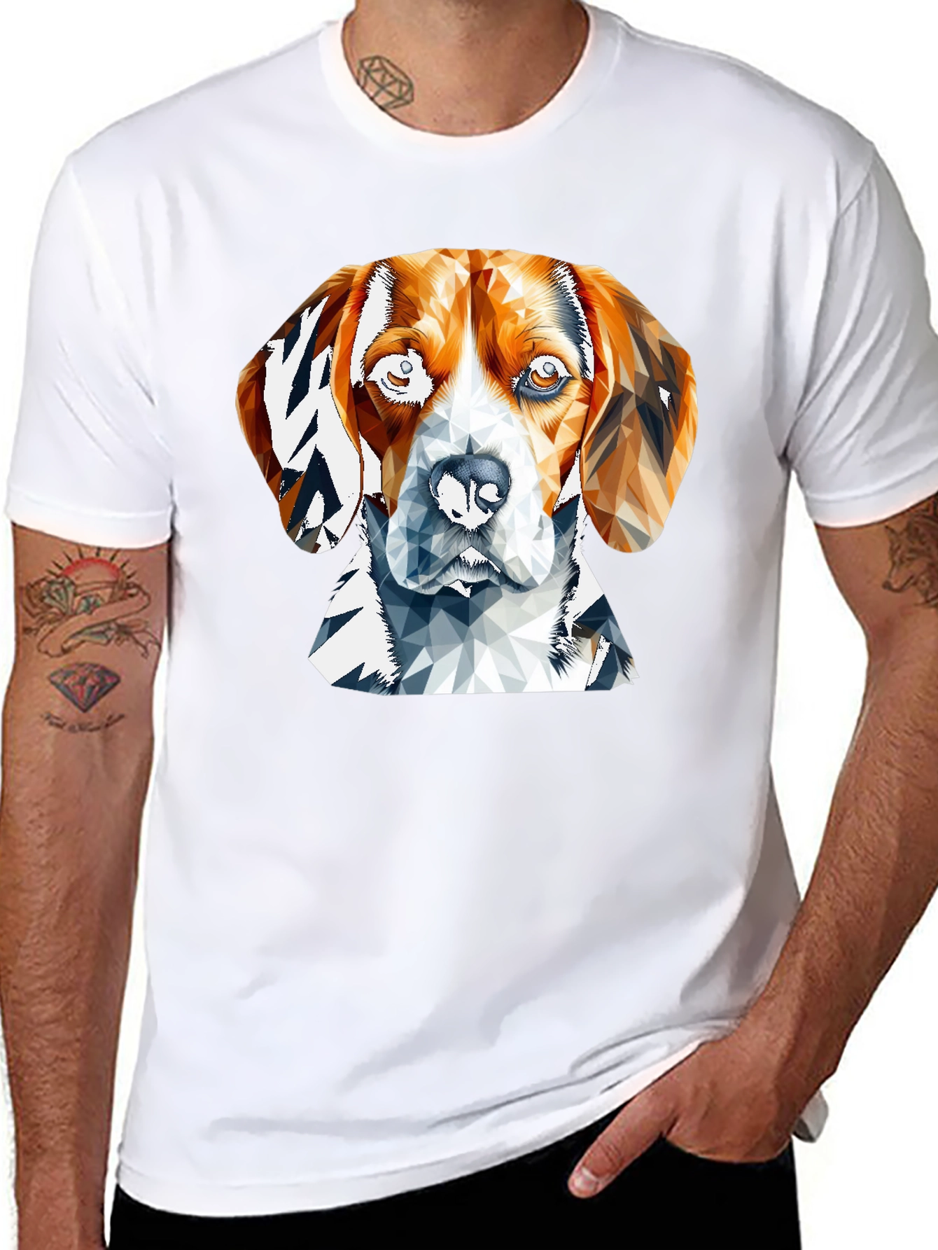 Geometric Beagle Dog Graphic Tee - Black