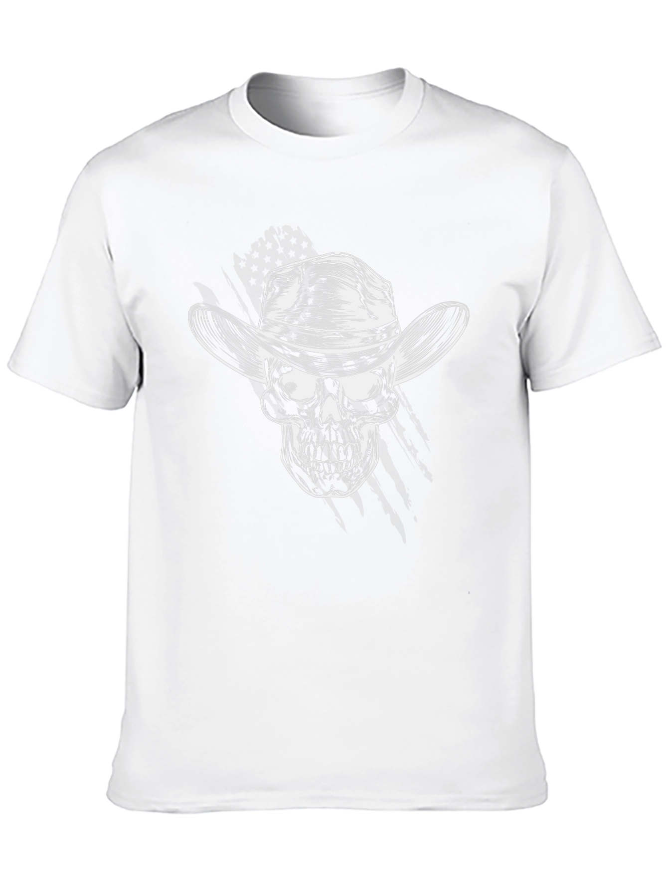 Cowboy Skull Graphic Tee - Black Crew Neck T-Shirt