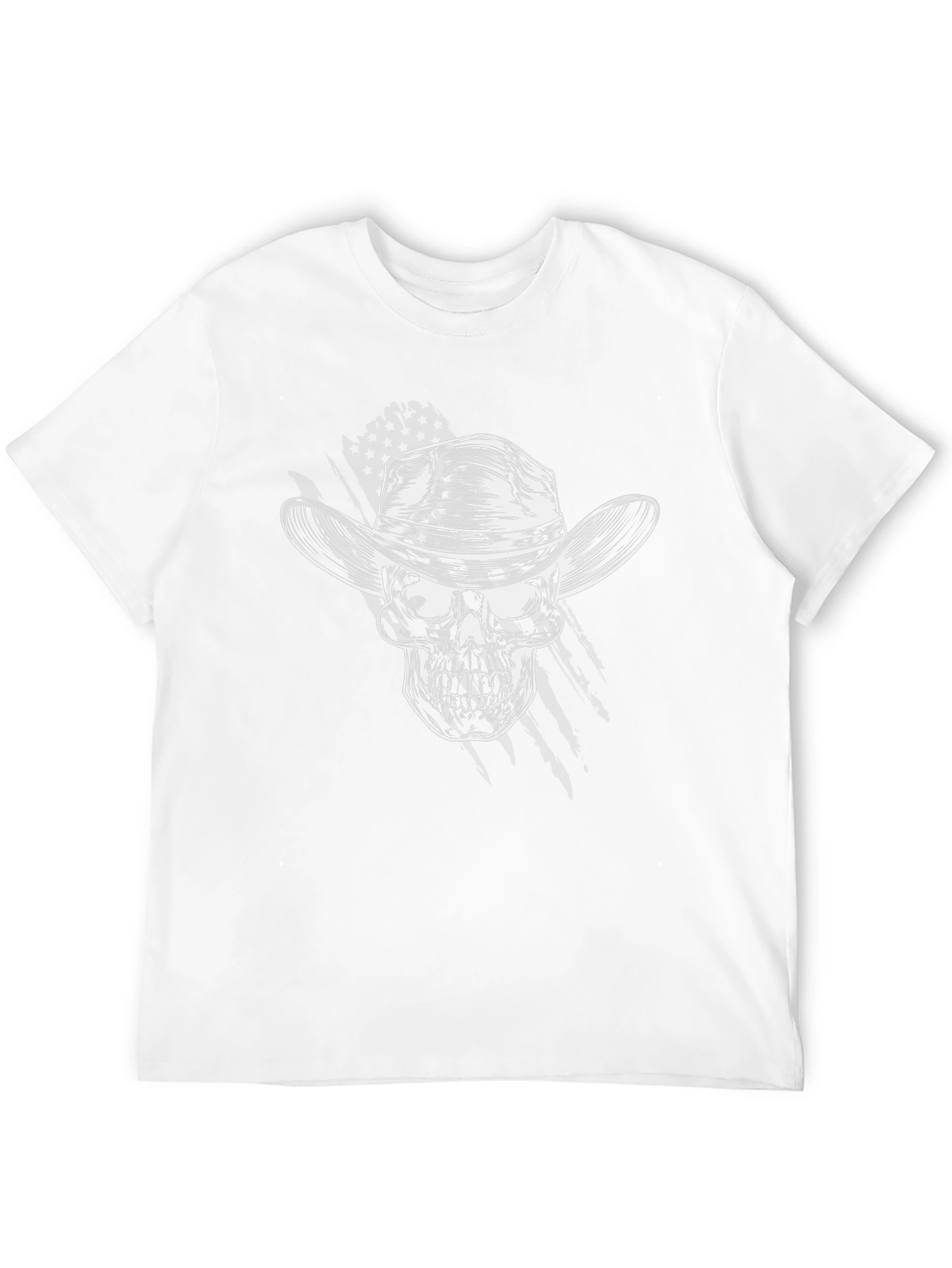 Cowboy Skull Graphic Tee - Black Crew Neck T-Shirt