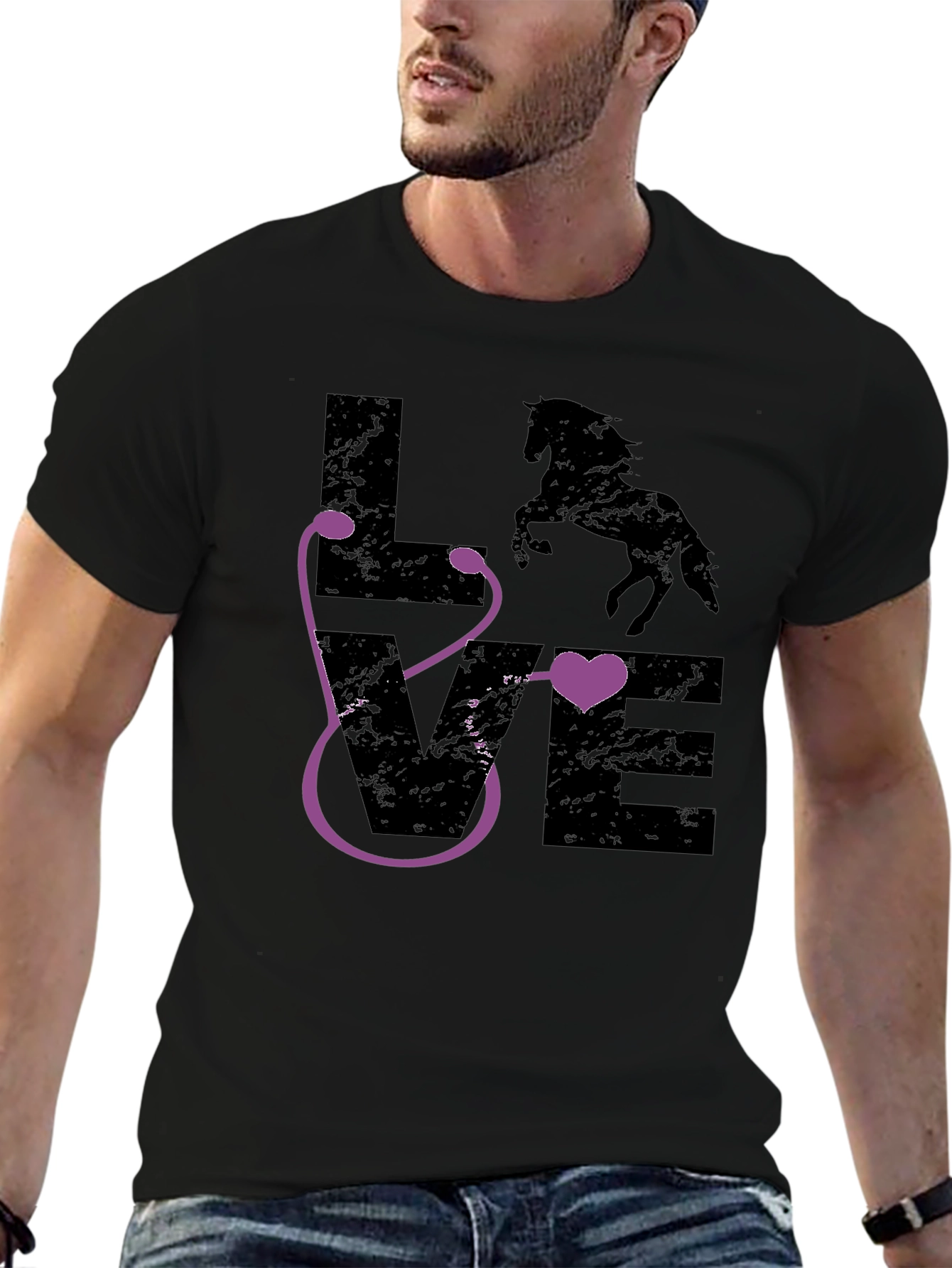Horse Vet Stethoscope Heart Love Graphic Tee