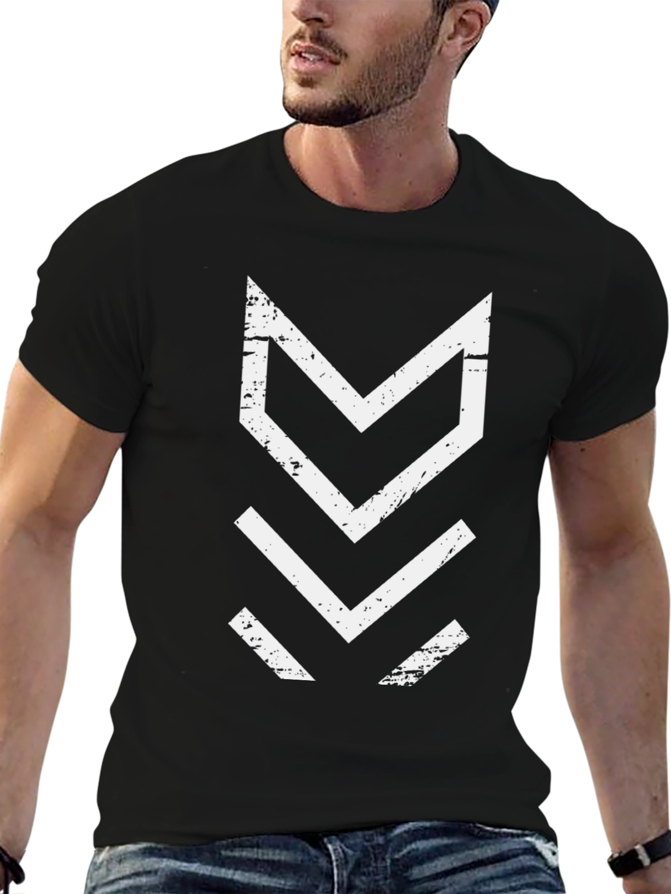 Modern Geometric Arrow Graphic Black T-Shirt
