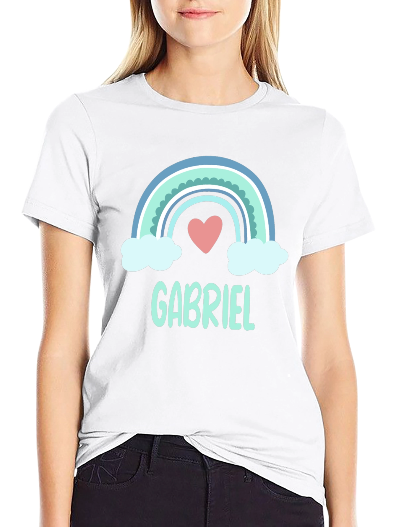 Gabriel Rainbow Heart Personalized Black T-Shirt
