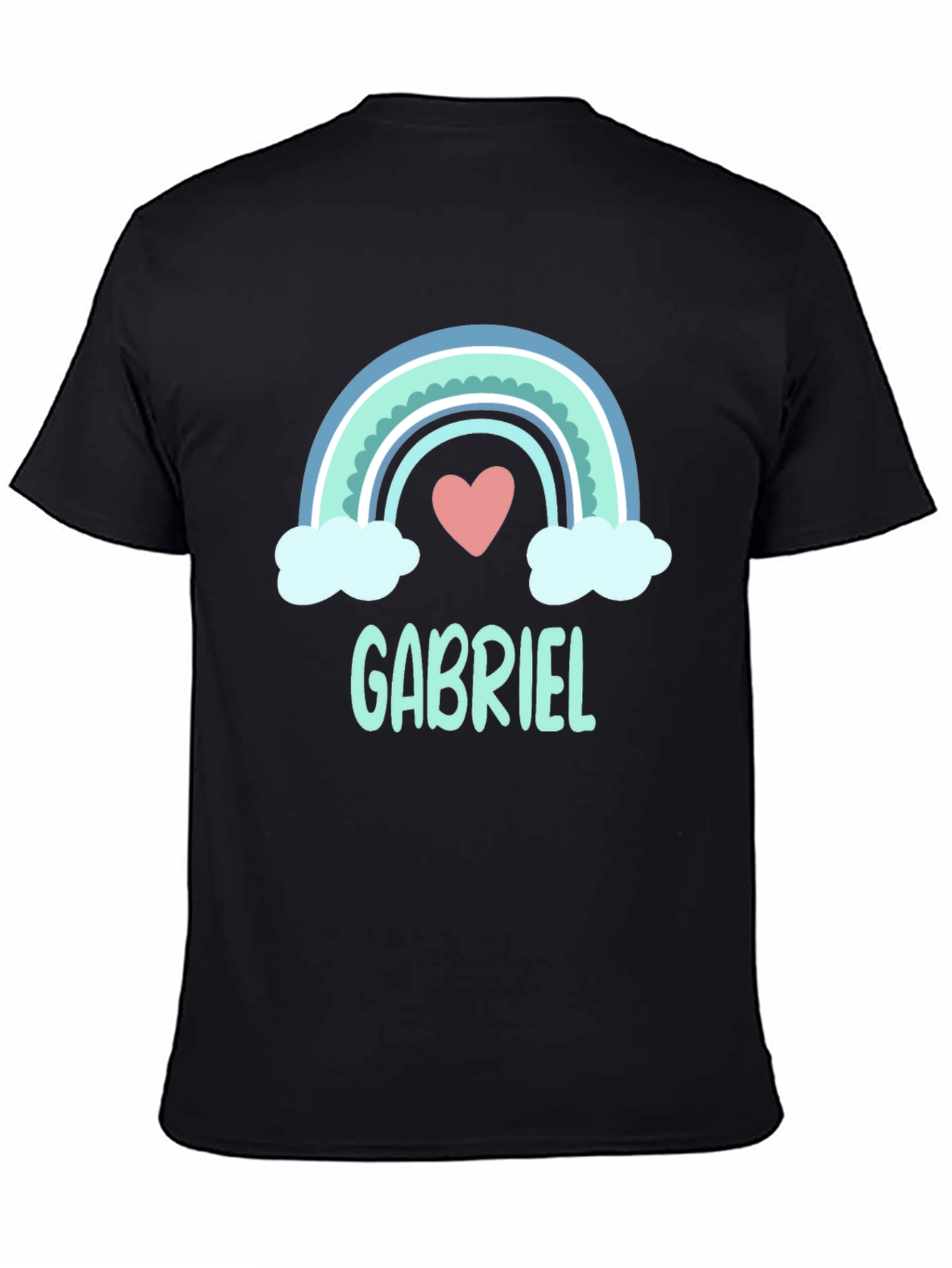Gabriel Rainbow Heart Personalized Black T-Shirt