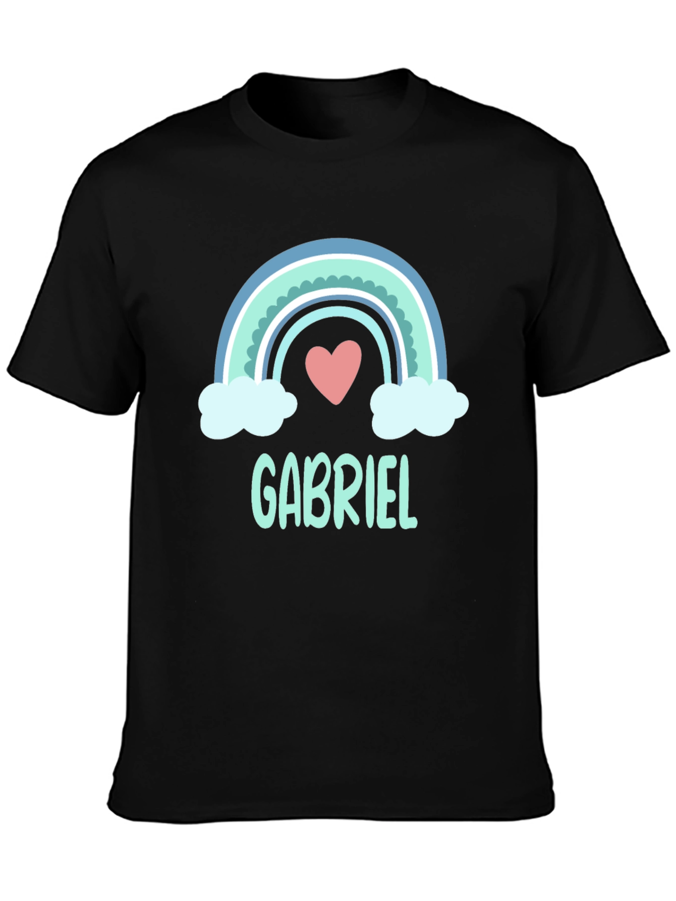 Gabriel Rainbow Heart Personalized Black T-Shirt