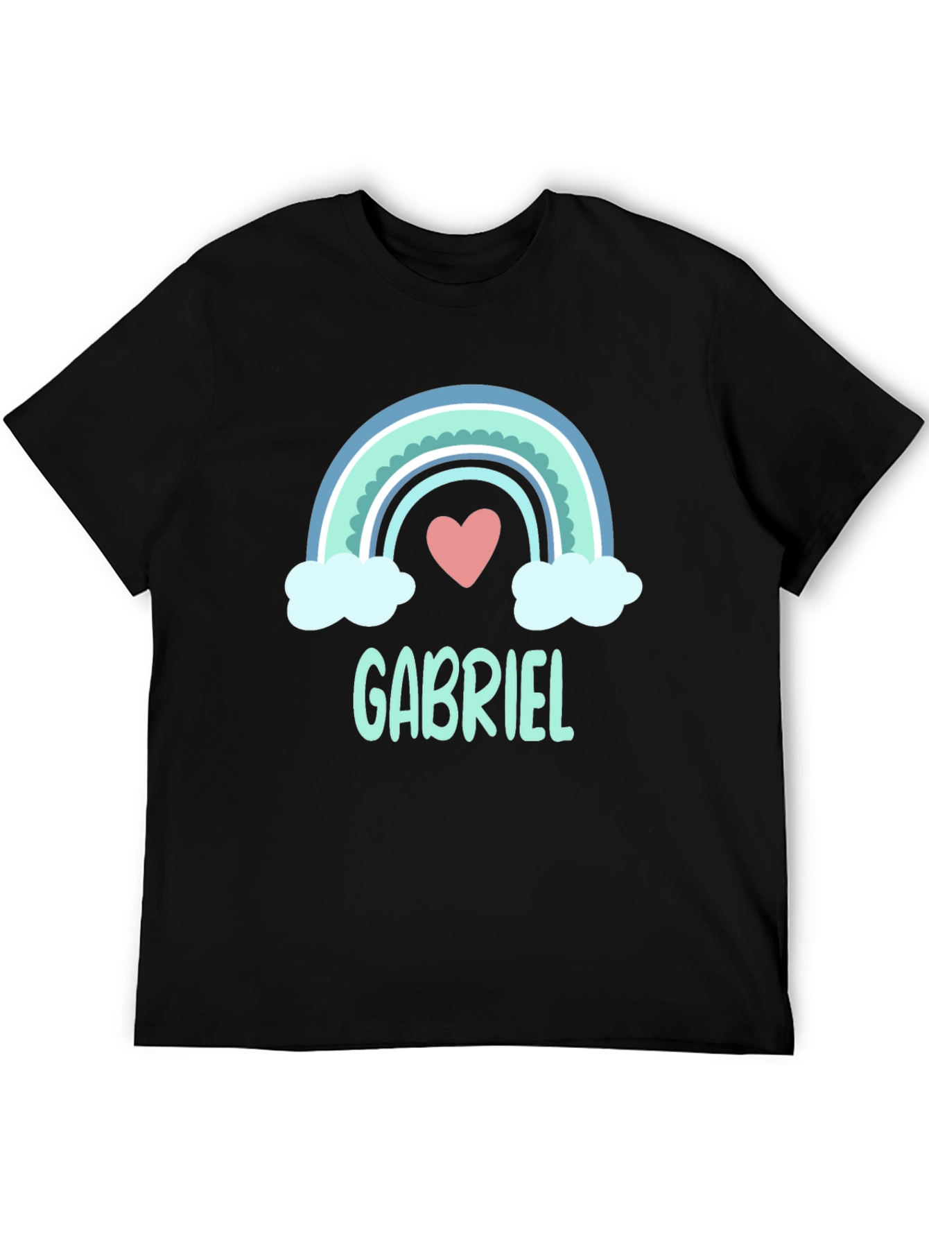 Gabriel Rainbow Heart Personalized Black T-Shirt