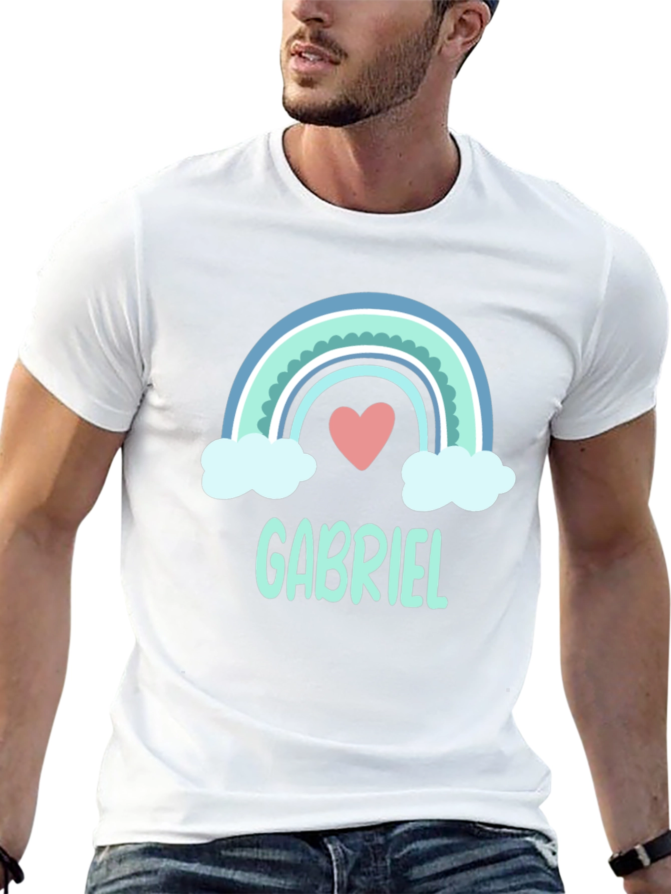 Gabriel Rainbow Heart Personalized Black T-Shirt