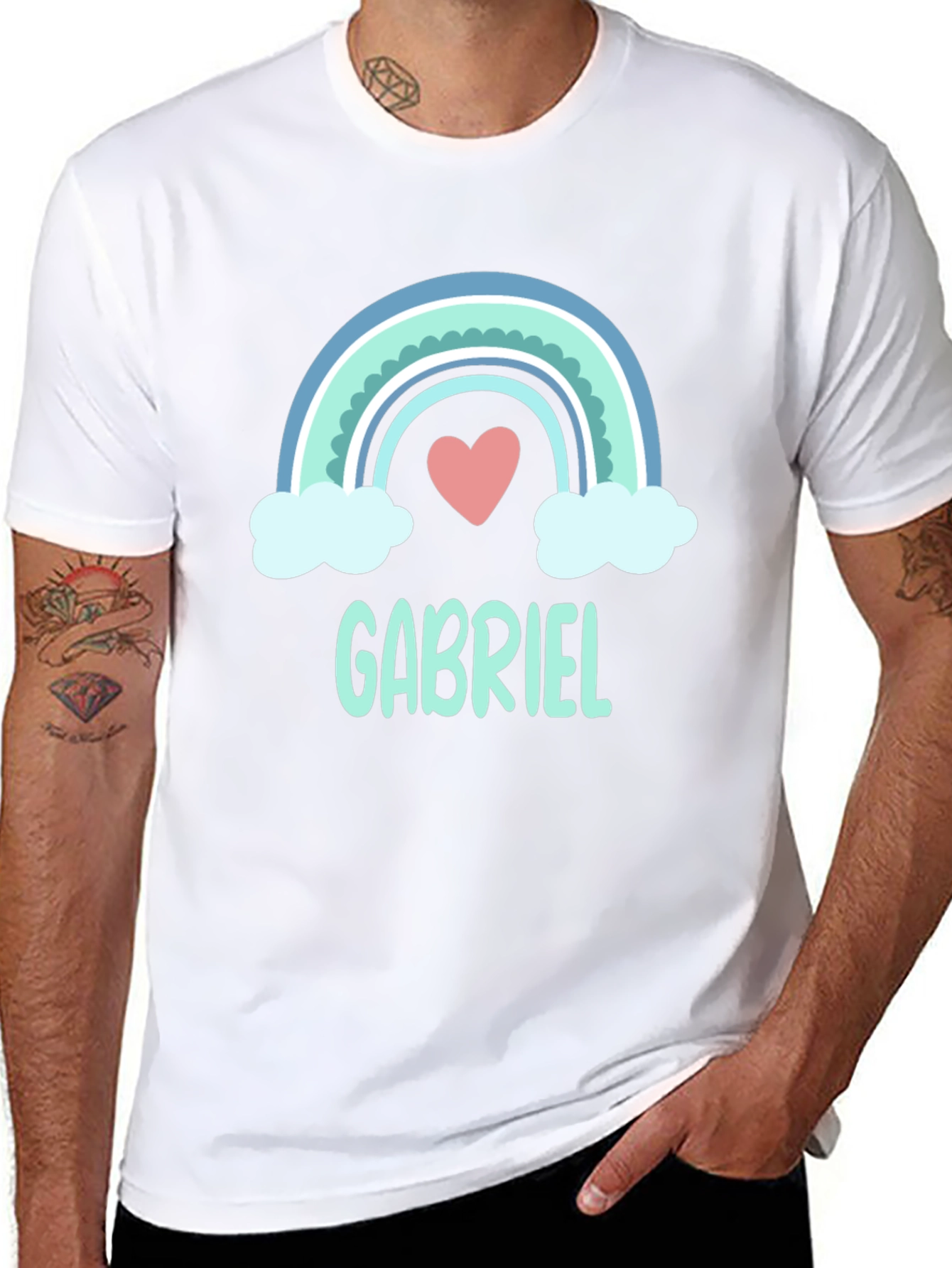 Gabriel Rainbow Heart Personalized Black T-Shirt