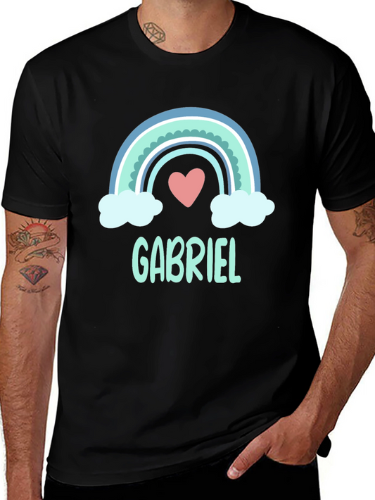 Gabriel Rainbow Heart Personalized Black T-Shirt