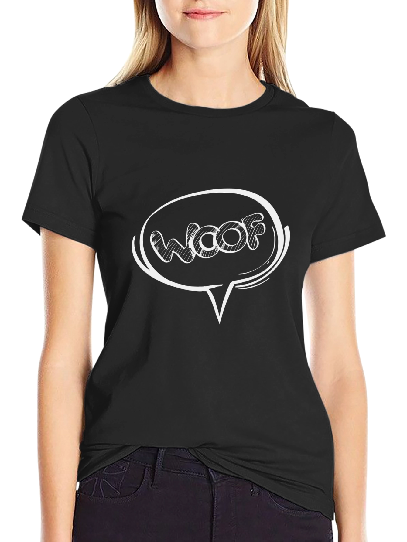 Woof Speech Bubble Black T-Shirt