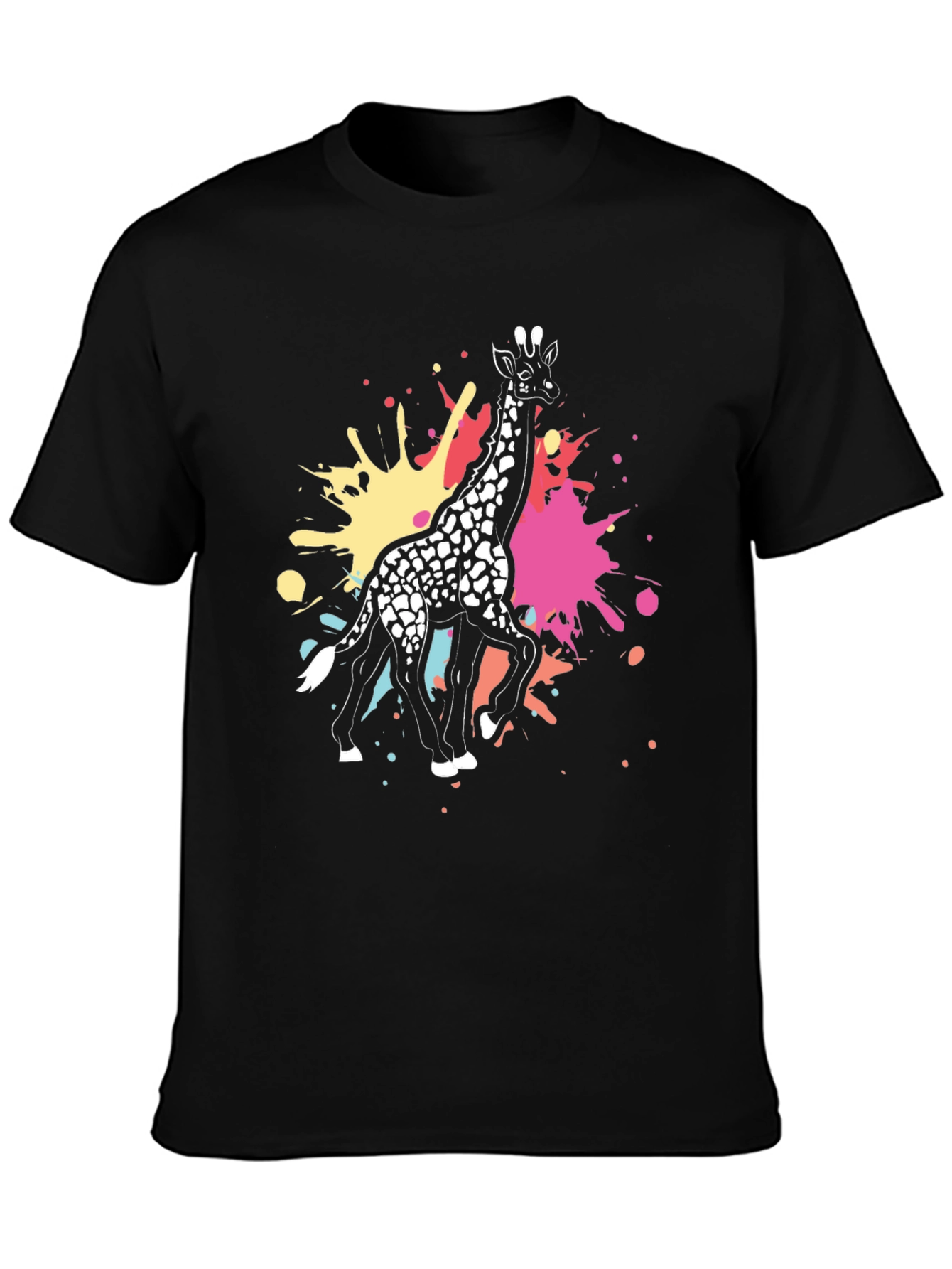 Giraffe Splatter Graphic Tee - Black Cotton Shirt