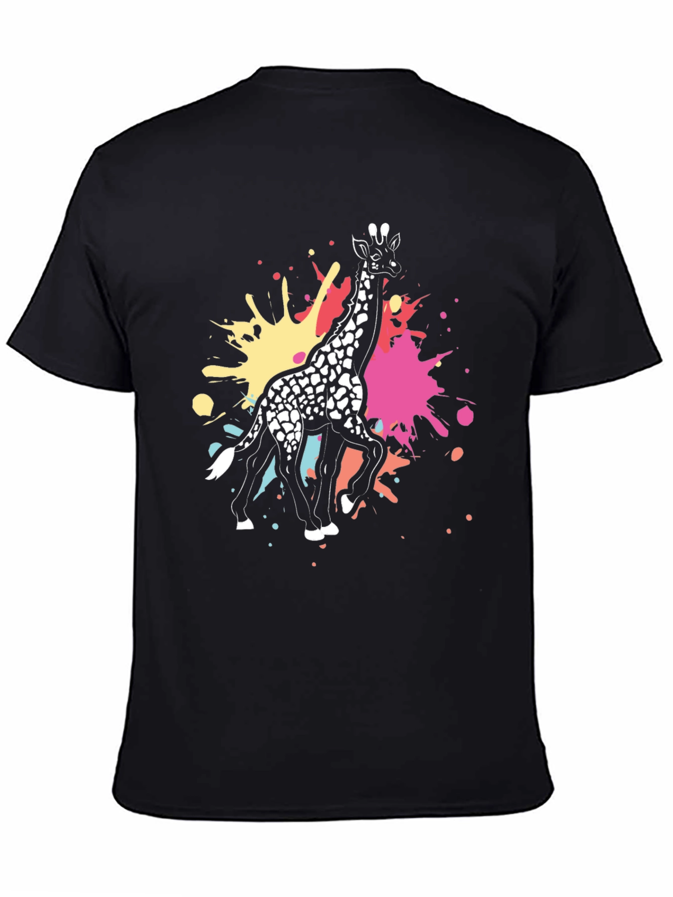 Giraffe Splatter Graphic Tee - Black Cotton Shirt