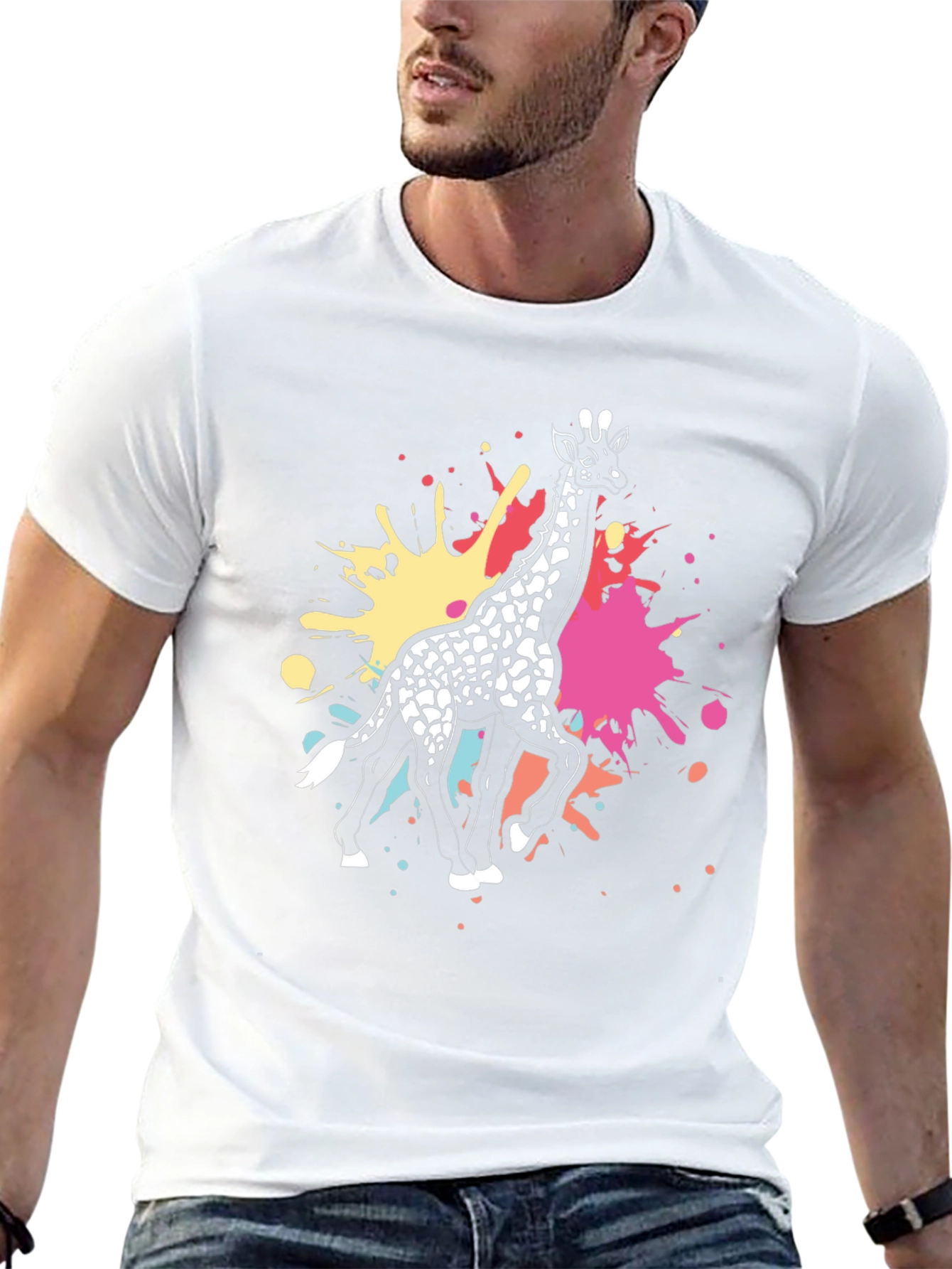 Giraffe Splatter Graphic Tee - Black Cotton Shirt
