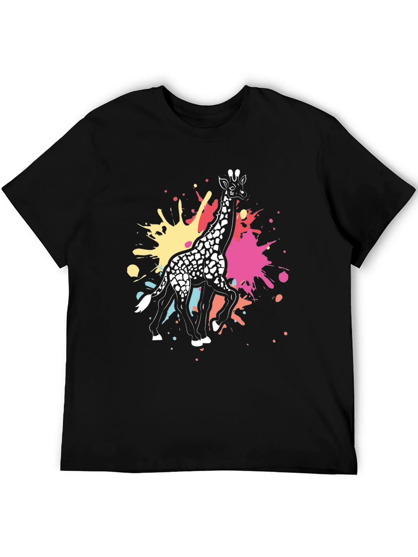 Giraffe Splatter Graphic Tee - Black Cotton Shirt