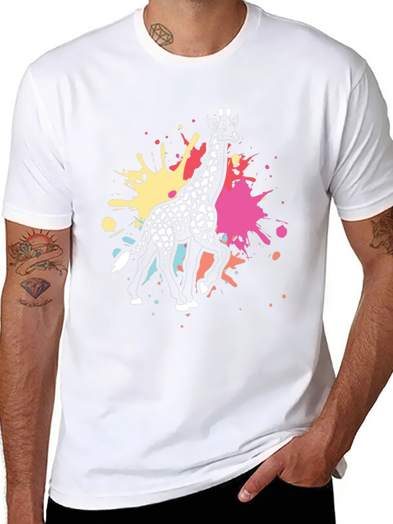 Giraffe Splatter Graphic Tee - Black Cotton Shirt