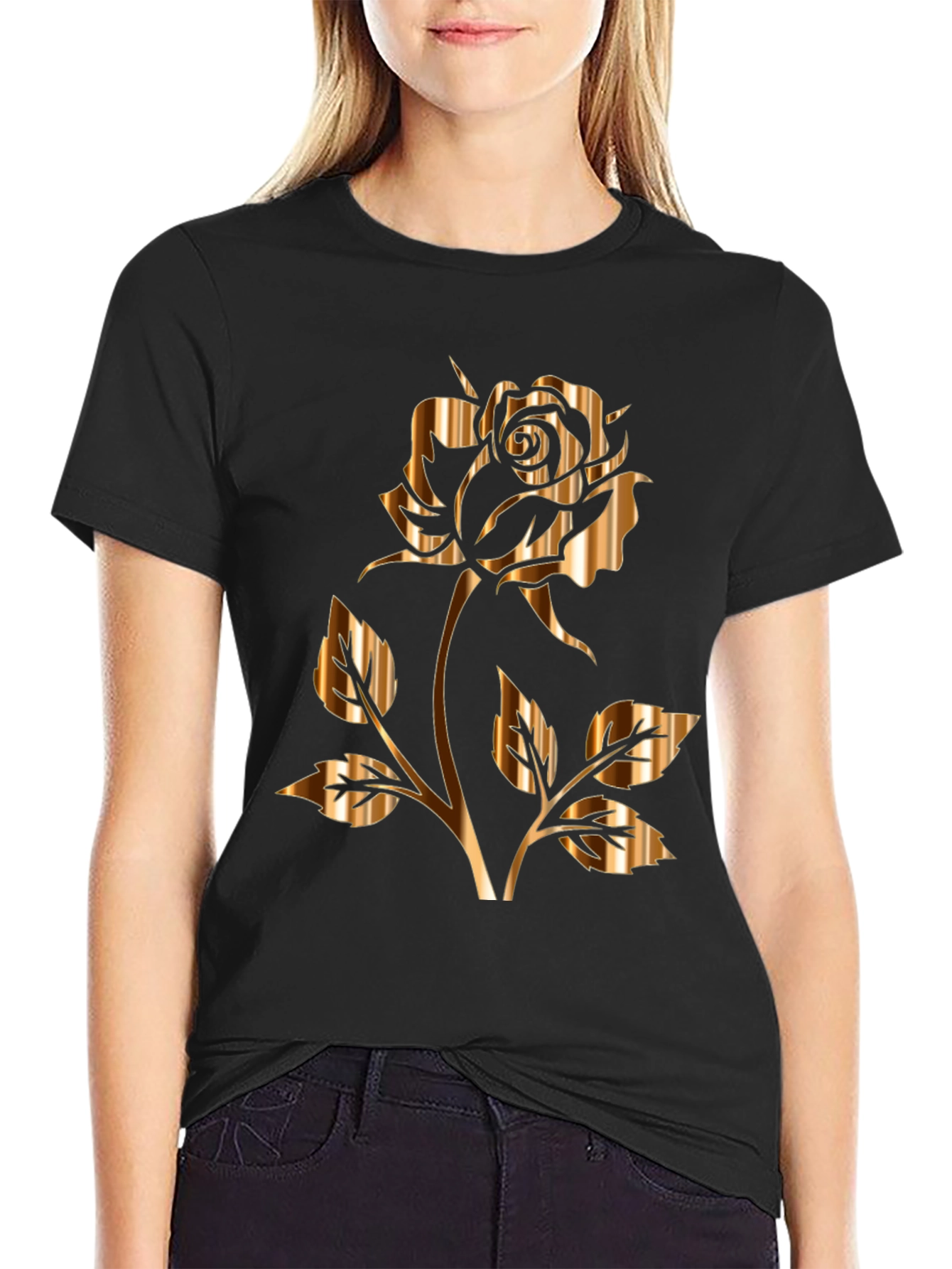 Golden Rose Graphic Tee - Stylish Mens Black T-Shirt