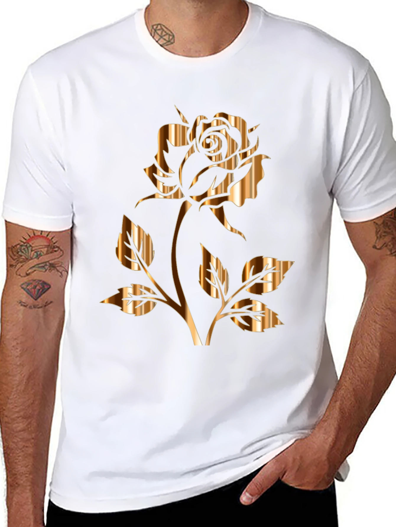 Golden Rose Graphic Tee - Stylish Mens Black T-Shirt