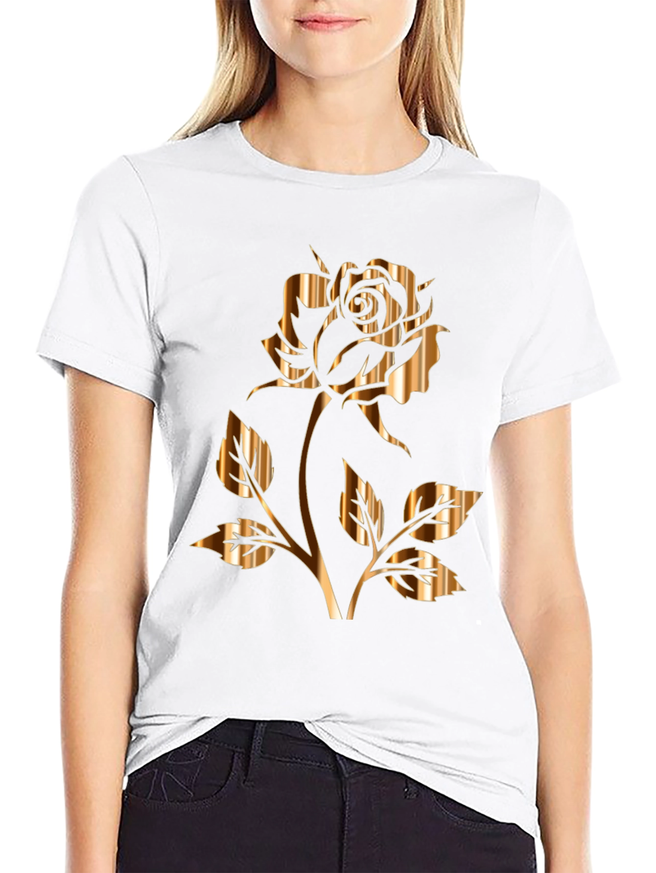 Golden Rose Graphic Tee - Stylish Mens Black T-Shirt