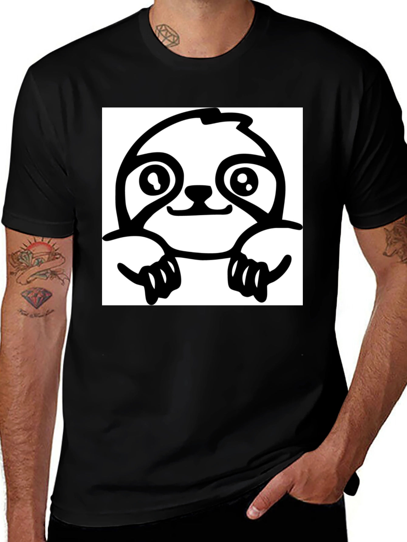 Sloth Graphic Tee - Black Cotton T-Shirt