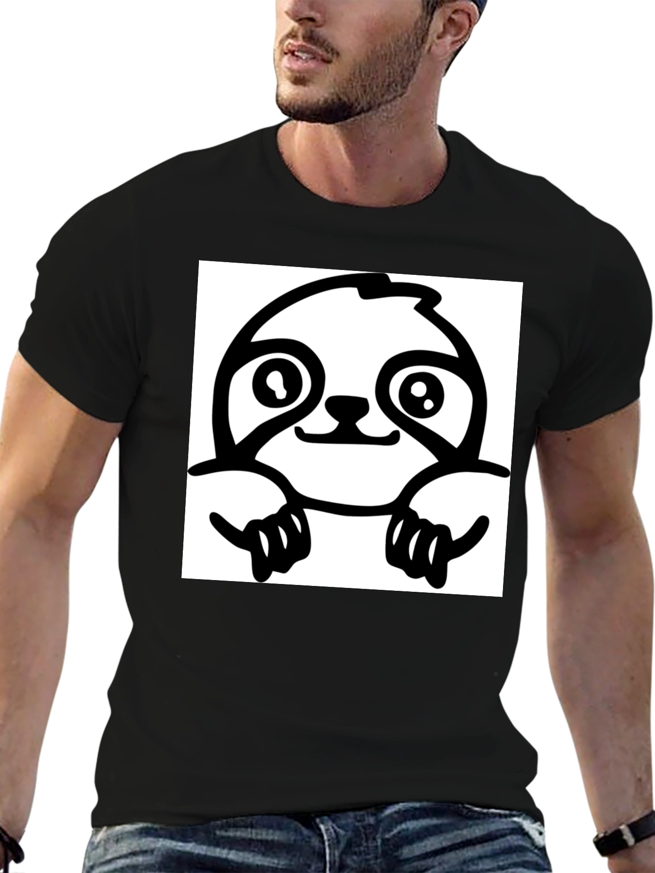 Sloth Graphic Tee - Black Cotton T-Shirt