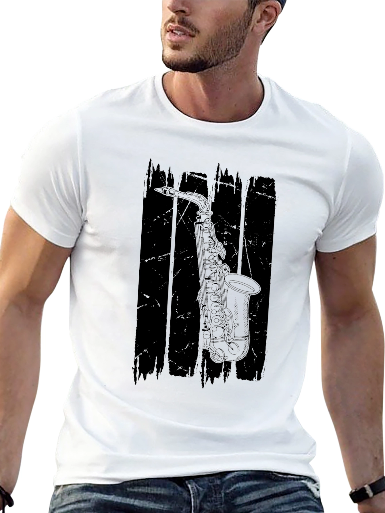 Saxophone Graphic Tee - Black Music Shirt