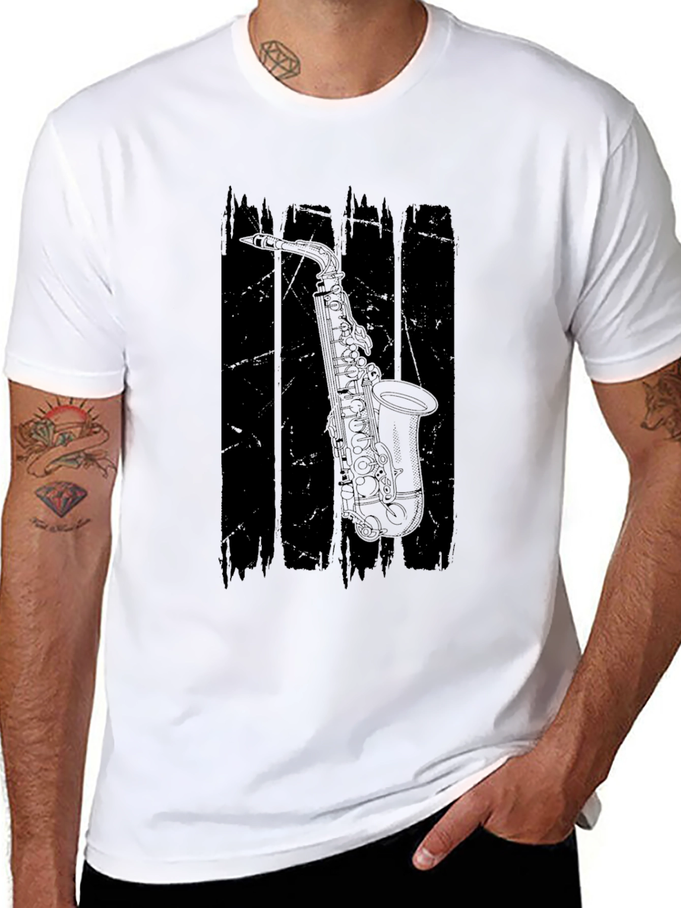 Saxophone Graphic Tee - Black Music Shirt
