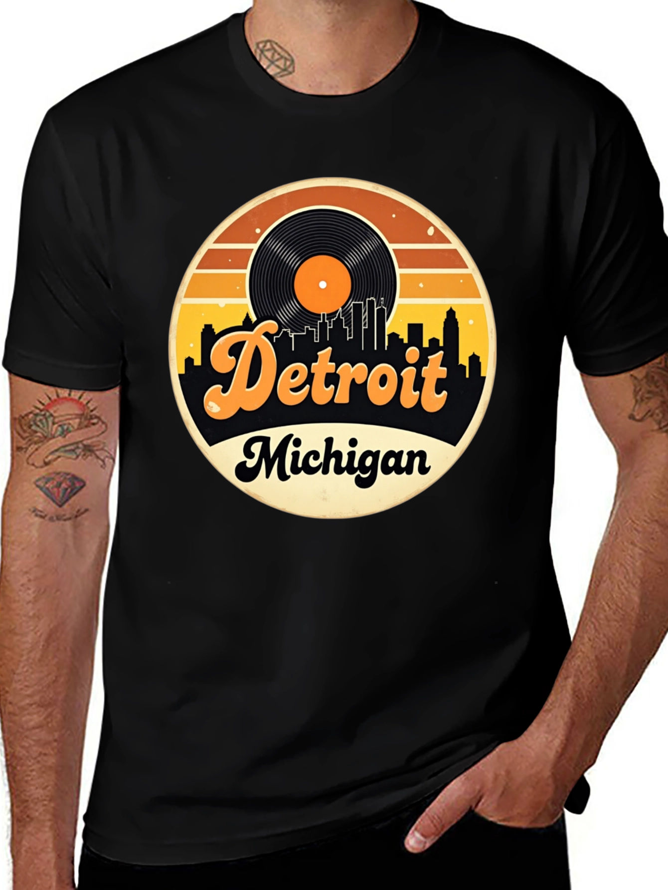 Detroit Michigan Retro Vinyl Record T-Shirt