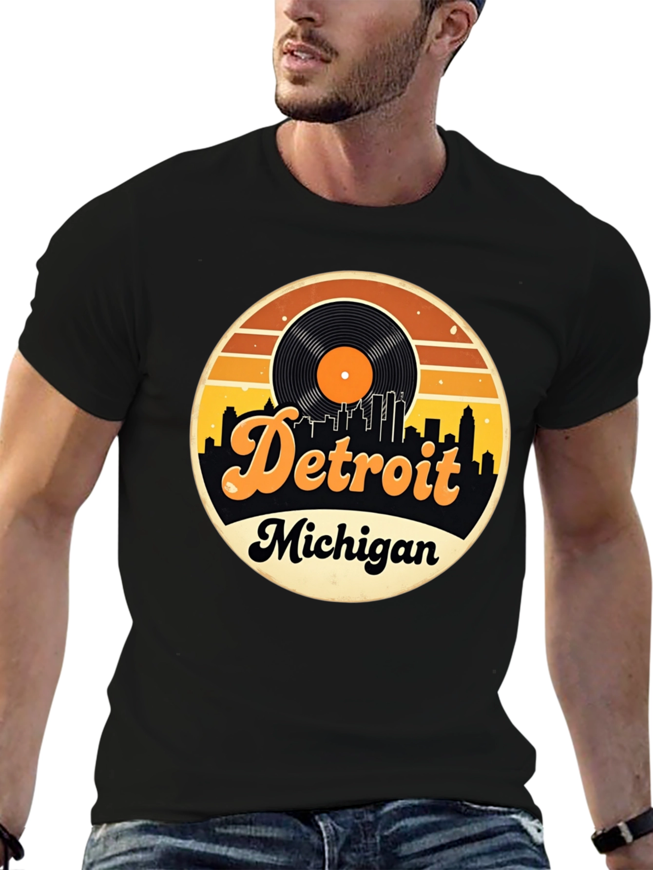 Detroit Michigan Retro Vinyl Record T-Shirt