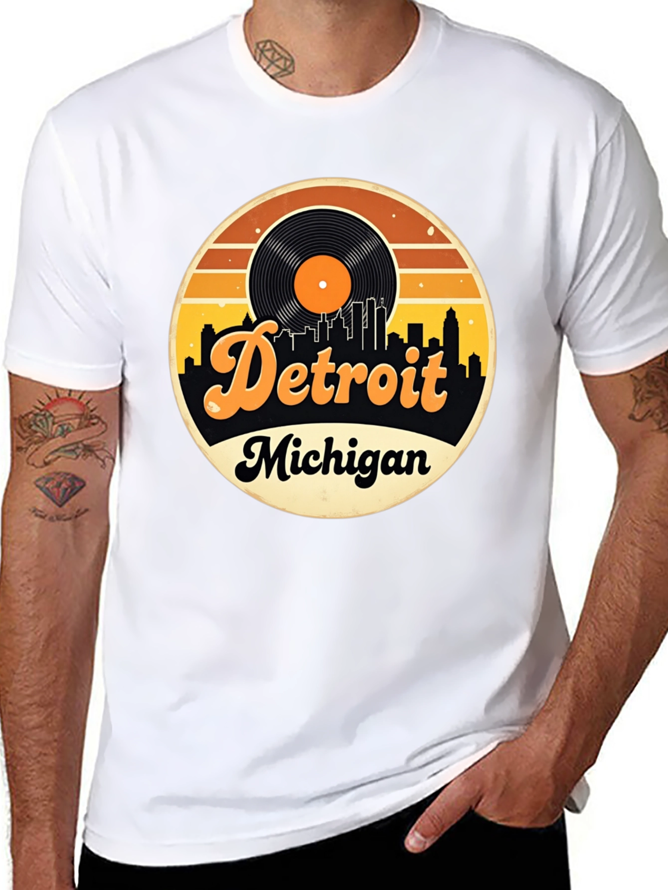 Detroit Michigan Retro Vinyl Record T-Shirt