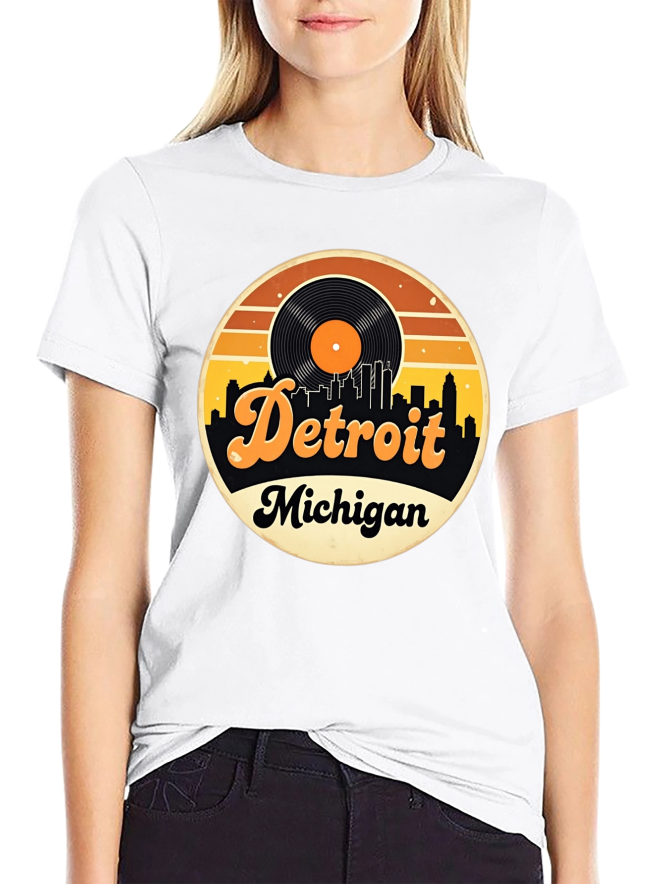 Detroit Michigan Retro Vinyl Record T-Shirt