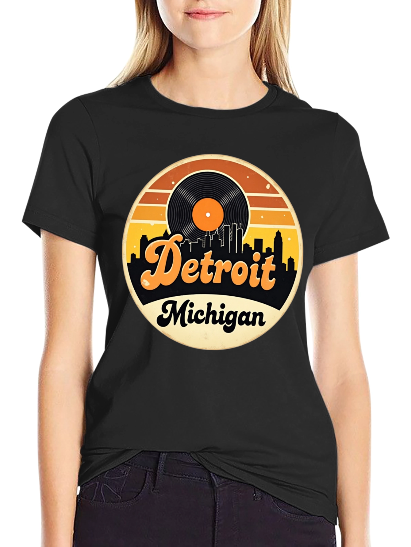 Detroit Michigan Retro Vinyl Record T-Shirt