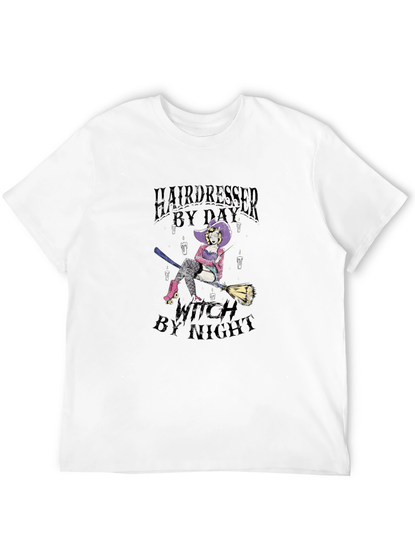 Hairdresser Witch Graphic Tee - Black Cotton T-Shirt