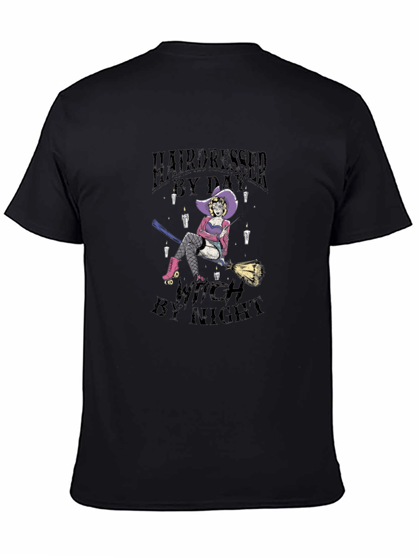Hairdresser Witch Graphic Tee - Black Cotton T-Shirt