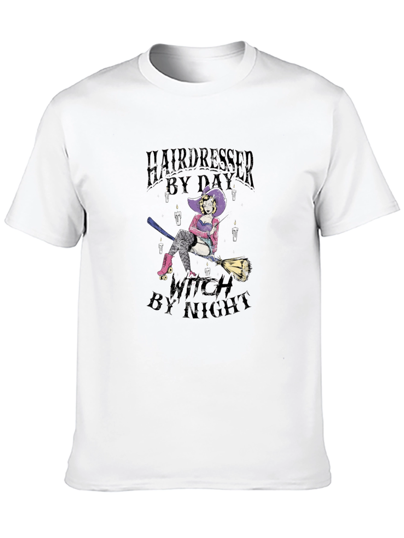 Hairdresser Witch Graphic Tee - Black Cotton T-Shirt