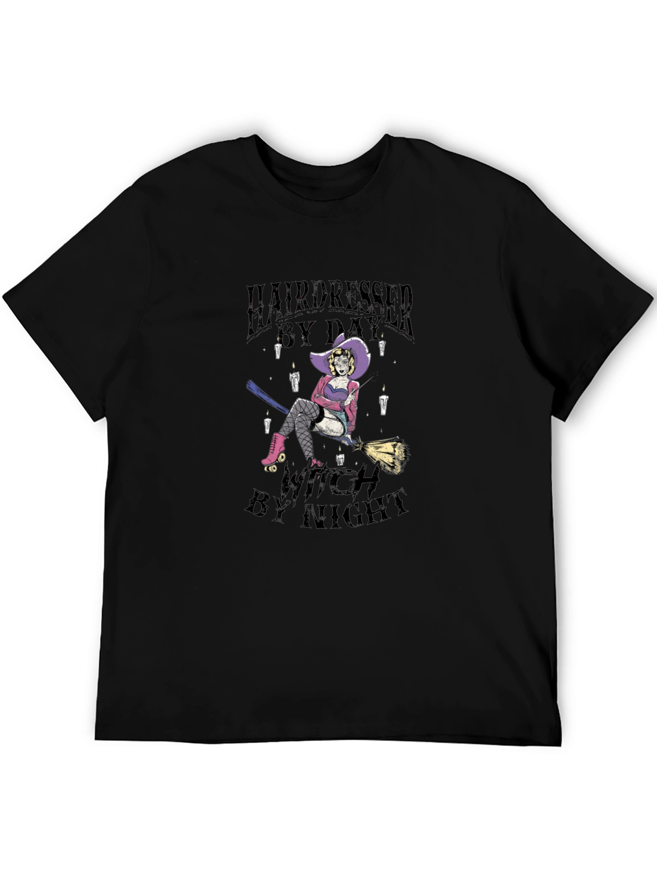 Hairdresser Witch Graphic Tee - Black Cotton T-Shirt