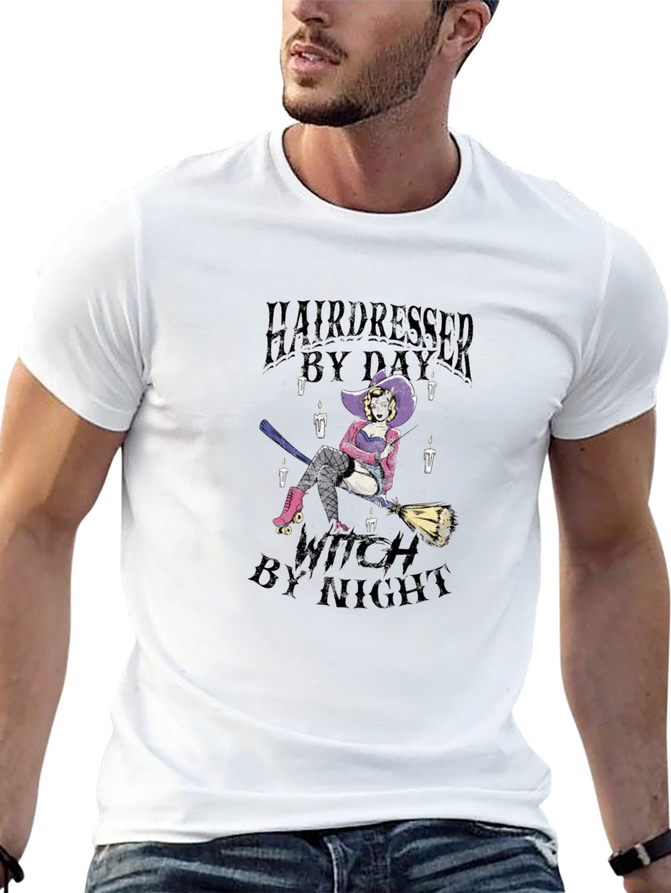 Hairdresser Witch Graphic Tee - Black Cotton T-Shirt