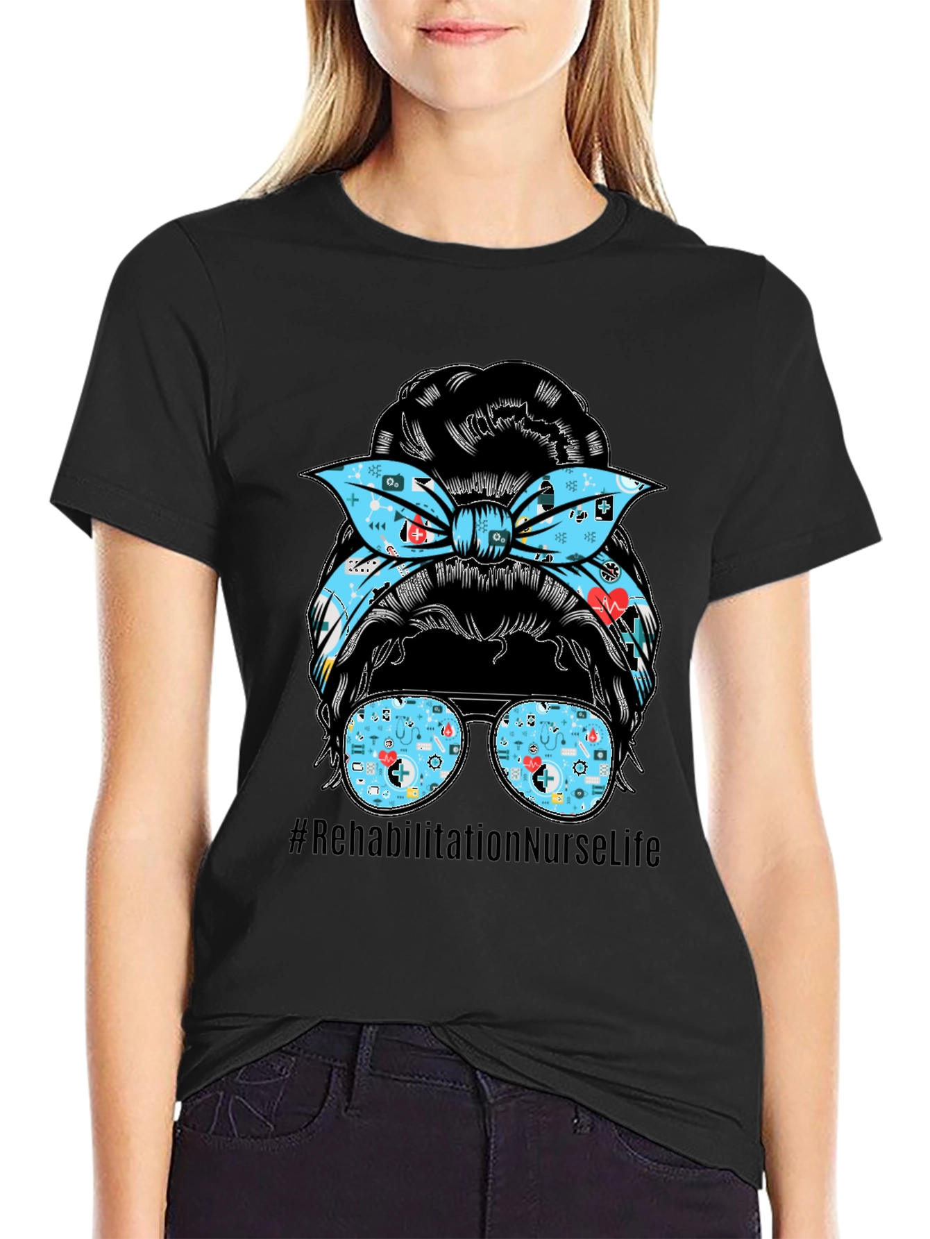 Rehabilitation Nurse Life Messy Bun T-Shirt