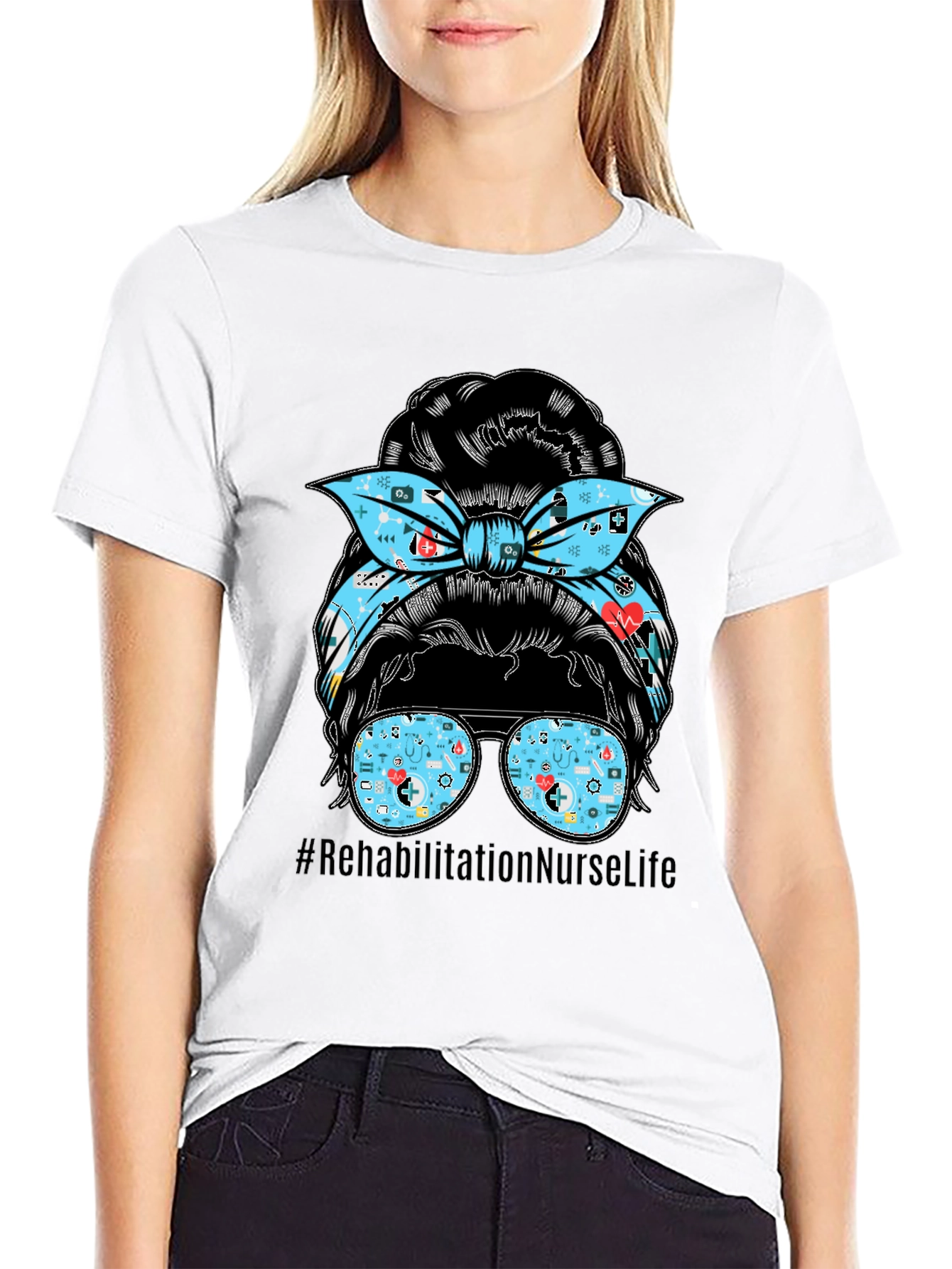 Rehabilitation Nurse Life Messy Bun T-Shirt