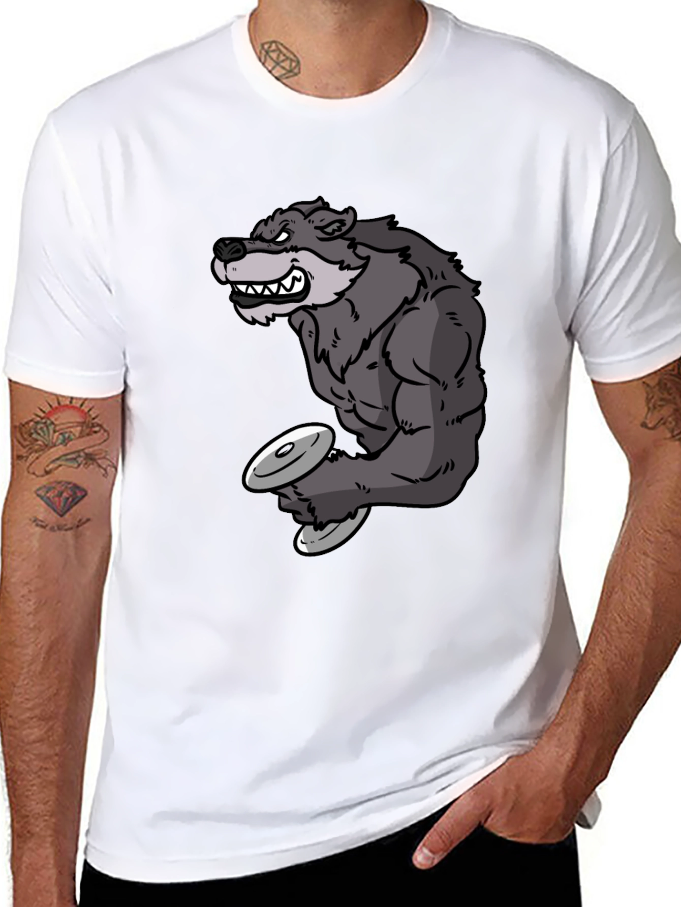 Wolf Lifting Weights Graphic Tee - Black