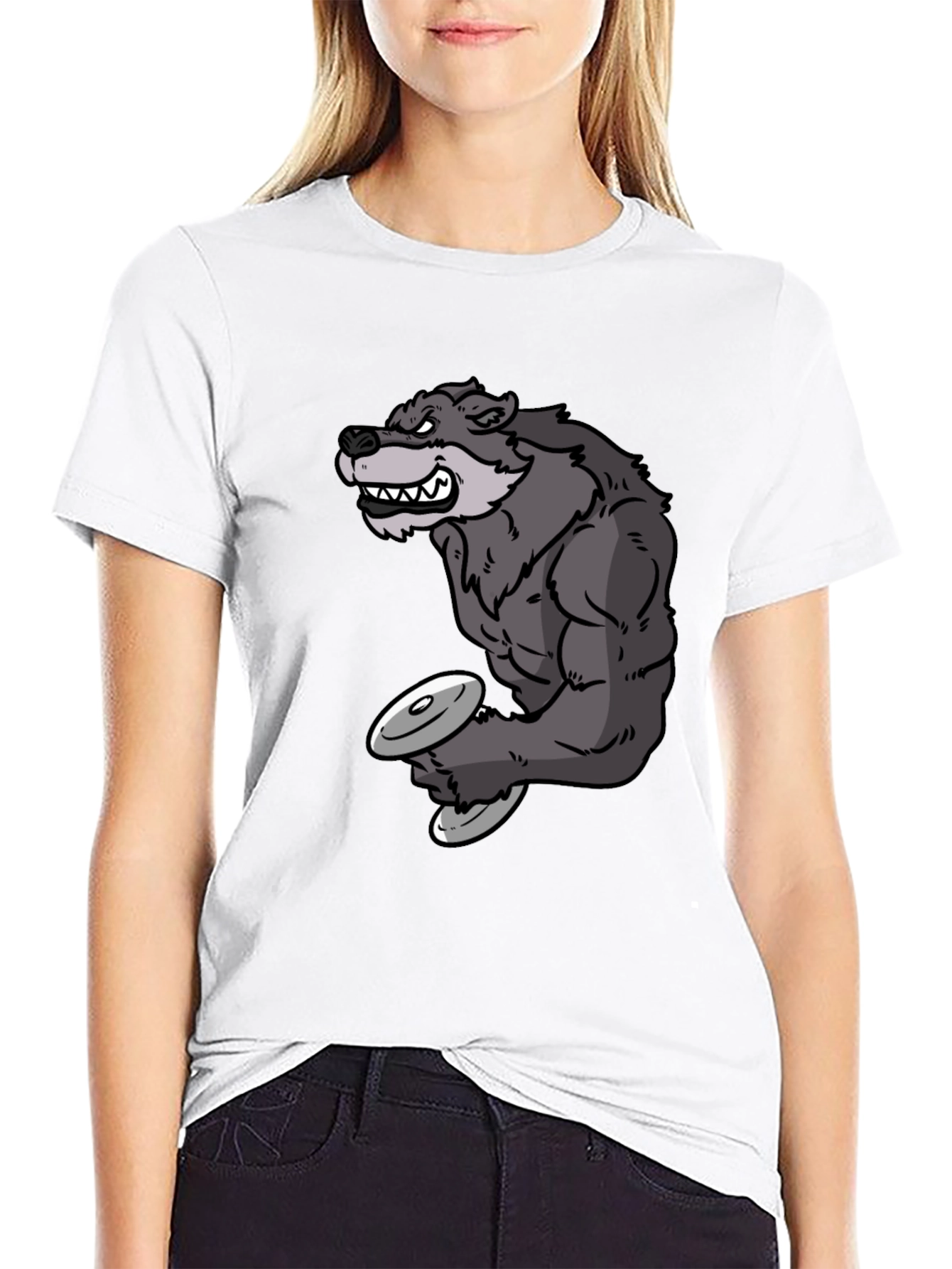Wolf Lifting Weights Graphic Tee - Black